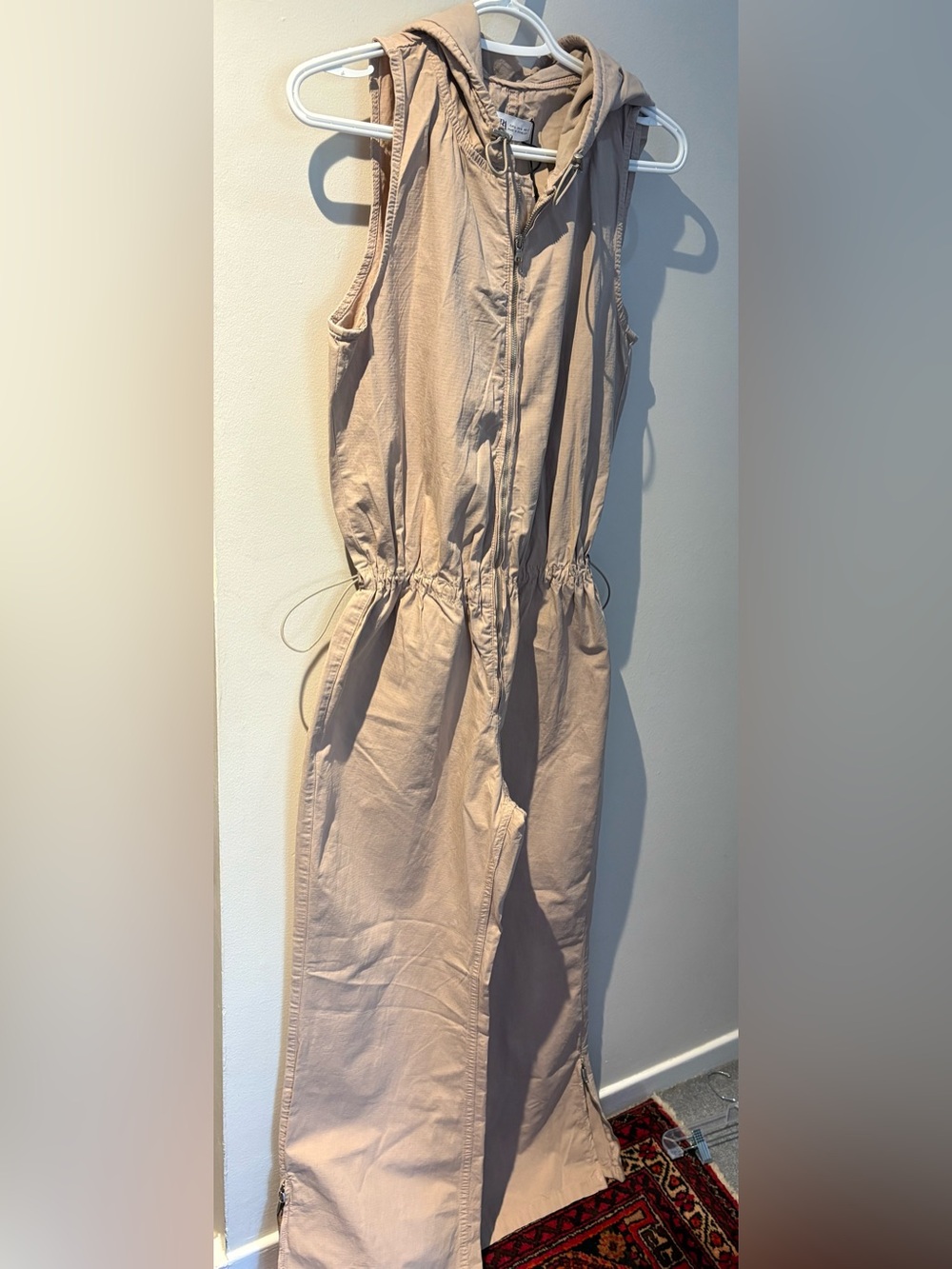 Zara Beige Drawstring Utility Jumpsuit